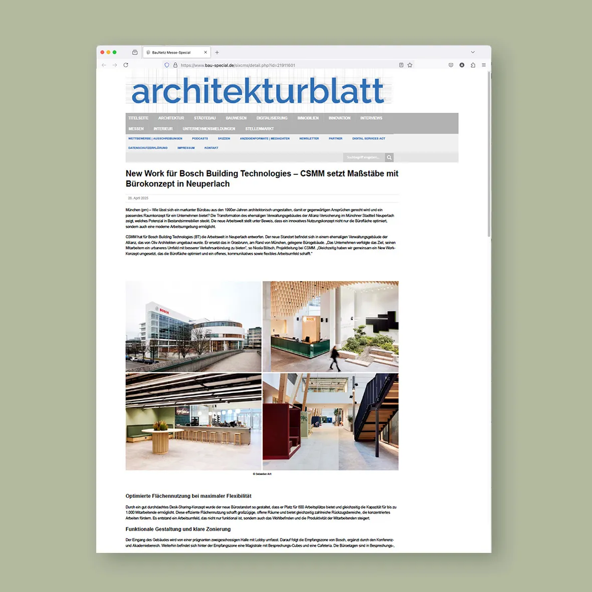 architekturblatt: New Work für Bosch Building Technologies – CSMM setzt ...