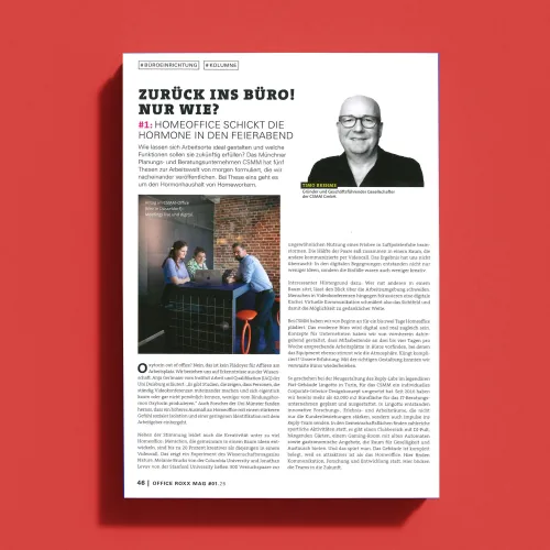 Office Roxx – Magazinseite mit Artikel über Büroarbeit nach Homeoffice, Porträt und Arbeitsalltag im Office.