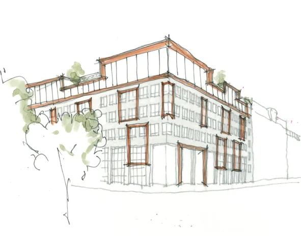 Aussenfassade Scribble Entwurf der Fassade hat eine große Fensterfront