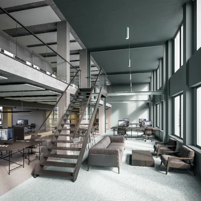 Innenraumansicht mit offener Treppe in den 1. Stock